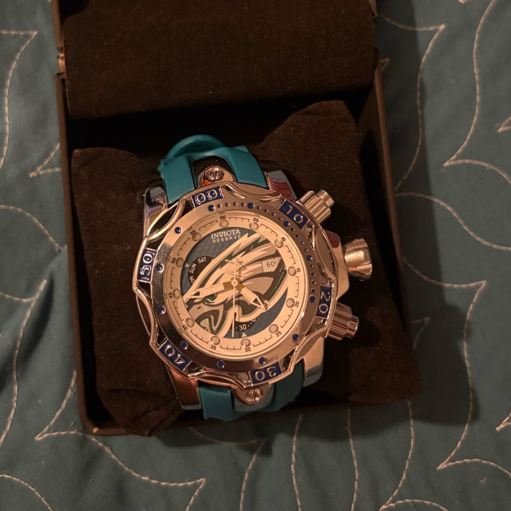 Eagles Invicta Silver and Blue Chronograph with Teal Strap